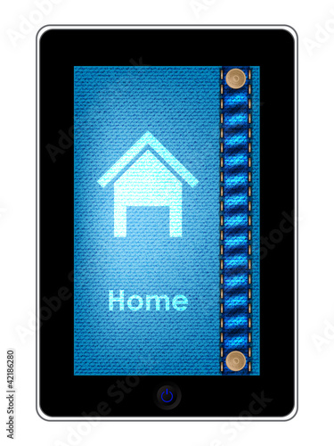 Black vector tablet pc with special jeans background