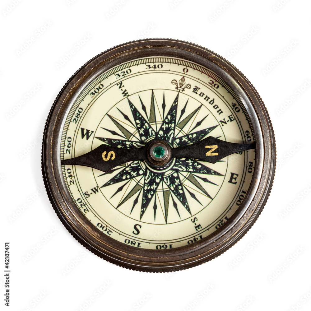 Old vintage compass isolated