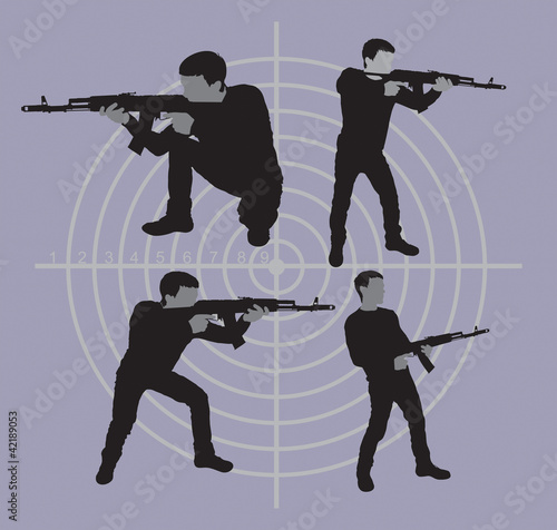 silhouettes of men with weapons