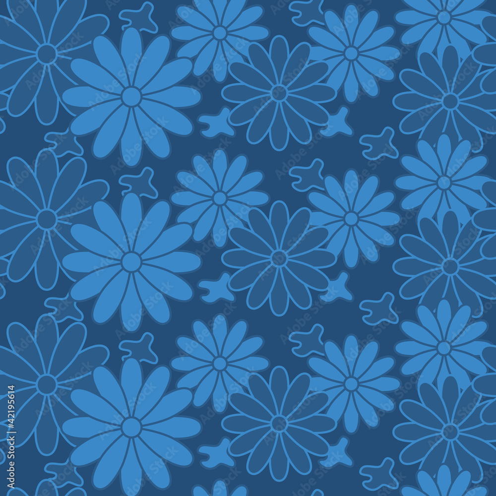 Seamless blue pattern with flowers Seamless blue pattern with flowers