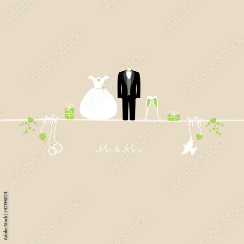 Wedding Symbols Mr. & Mrs. Green Beige Background
