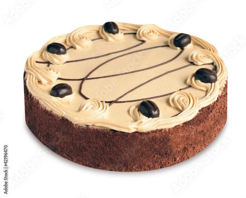 Round coffee cake isolated on white background