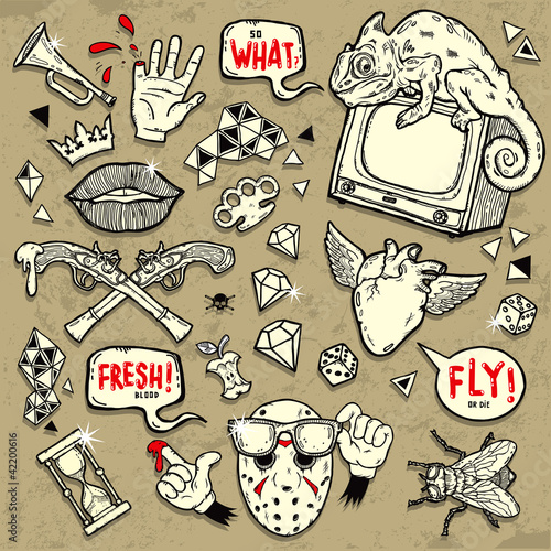 Modern collection of elements in grunge style