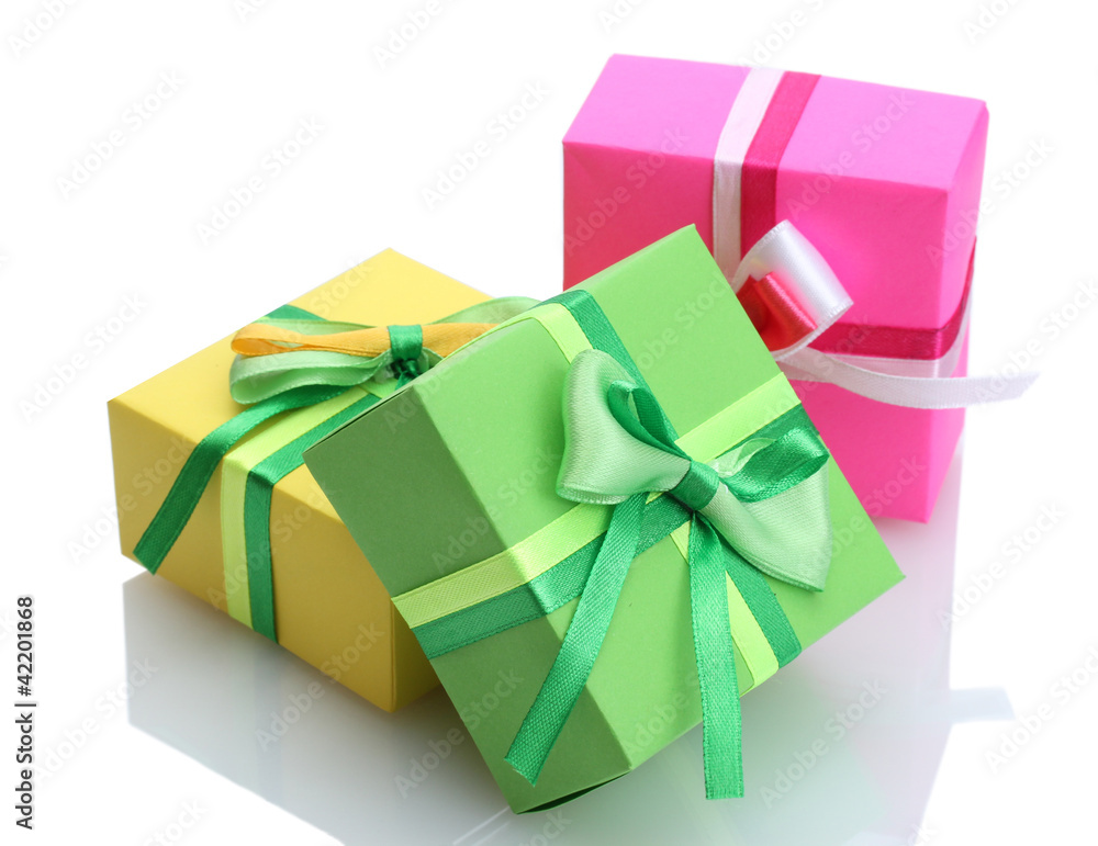 three gifts with bows isolated on white three gifts with bows isolated on white