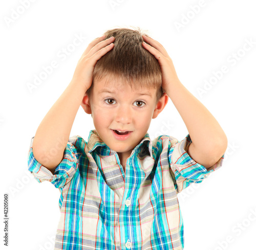 portrait of little boy isolated on white