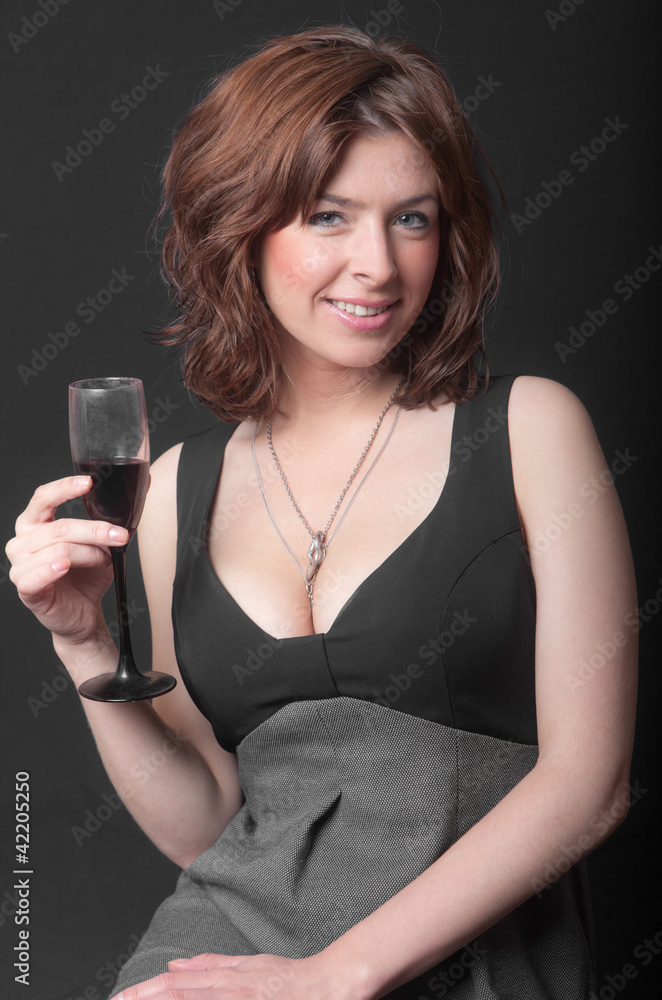 girl with a glass of red wine girl with a glass of red wine