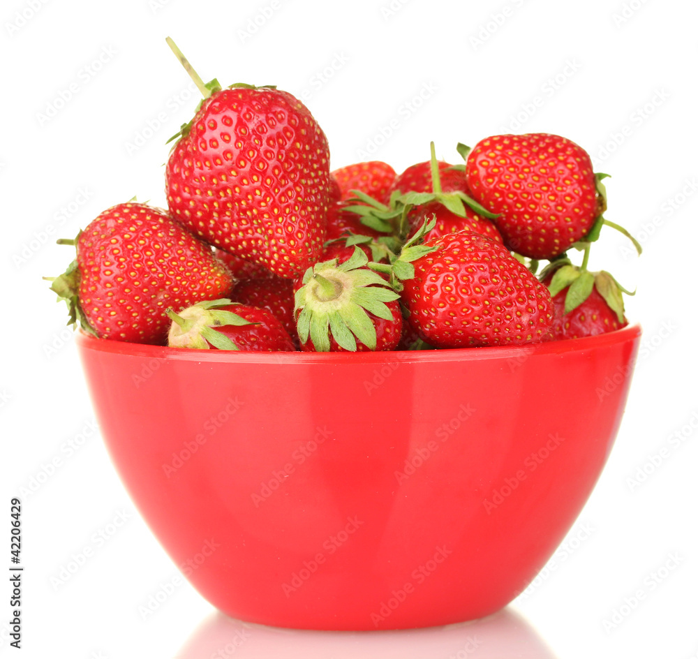 sweet ripe strawberries in bowl isolated on white sweet ripe strawberries in bowl isolated on white