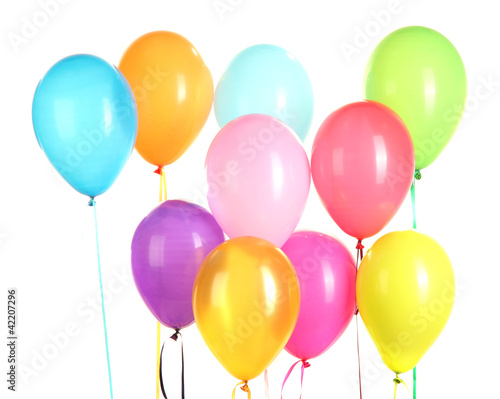 colorful balloons on white background close-up