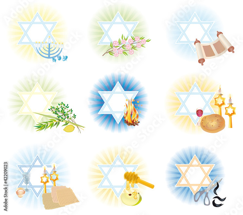 Set is 9 symbols icons of the Jewish holidays