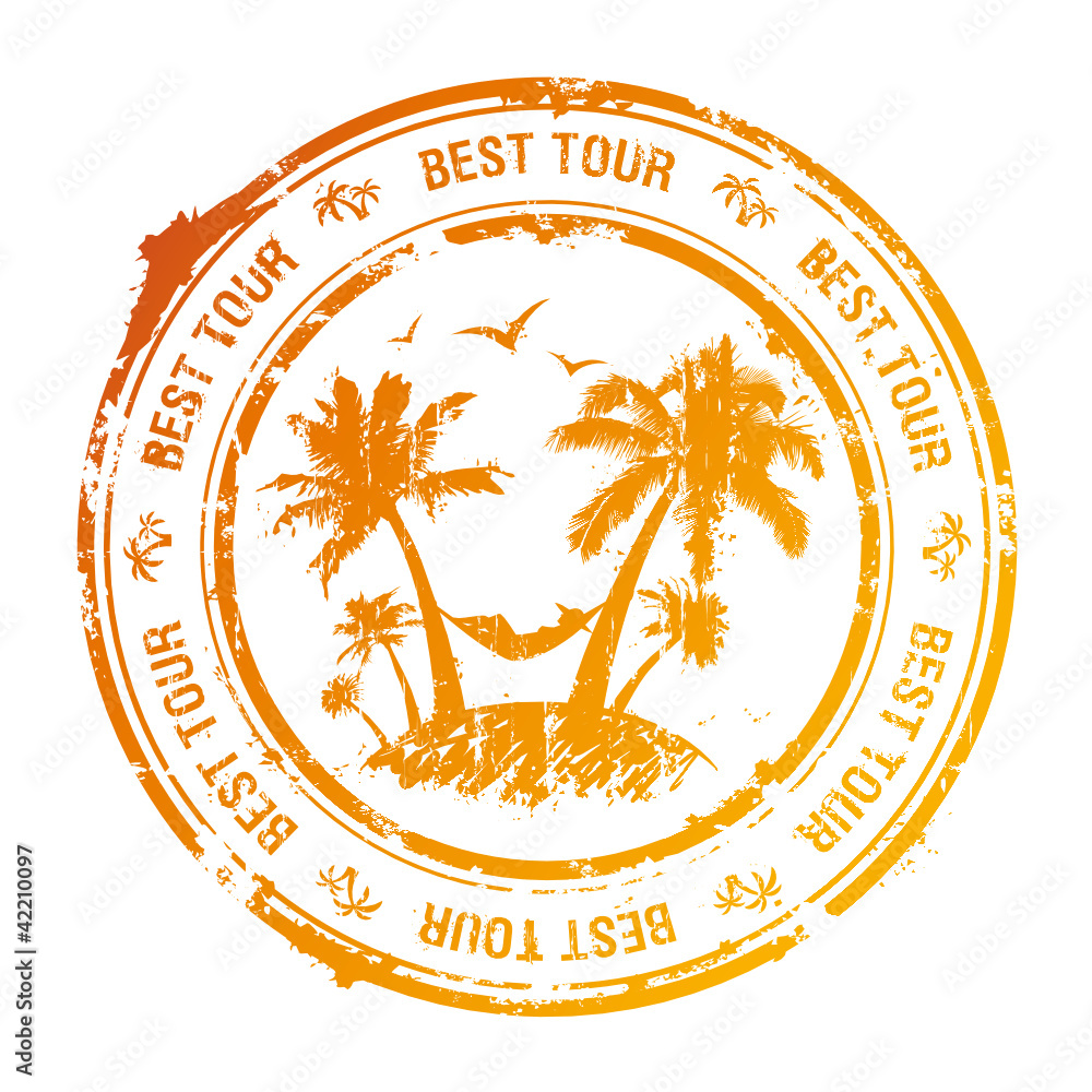Best tour rubber stamp with tropical view.