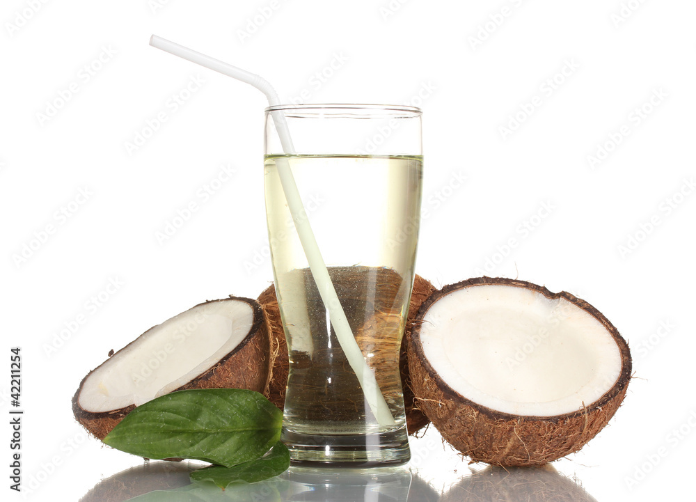 Coconut juice and coconut isolated on white Coconut juice and coconut isolated on white