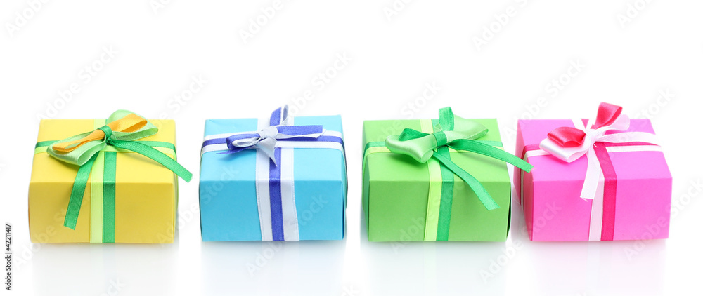 bright gifts with bows isolated on white bright gifts with bows isolated on white
