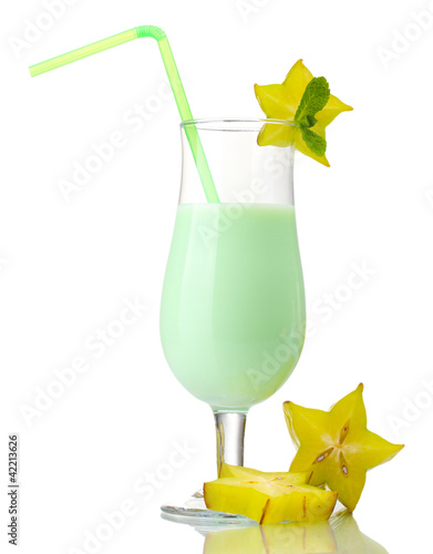 Milk shake with corambola isolated on white photo