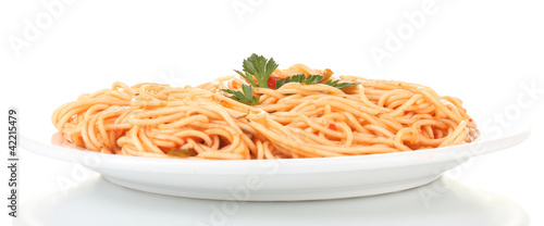 spagetti cooked on plate isolated on white