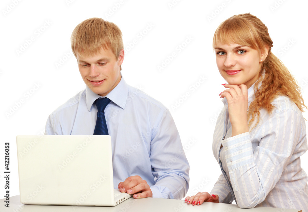 Business people working in the office, isolated on white Business people working in the office, isolated on white
