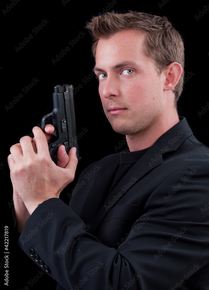Male caucasian model with a gun Male caucasian model with a gun