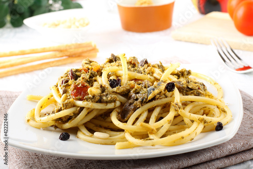 Pasta with fresh sardines and fennel photo