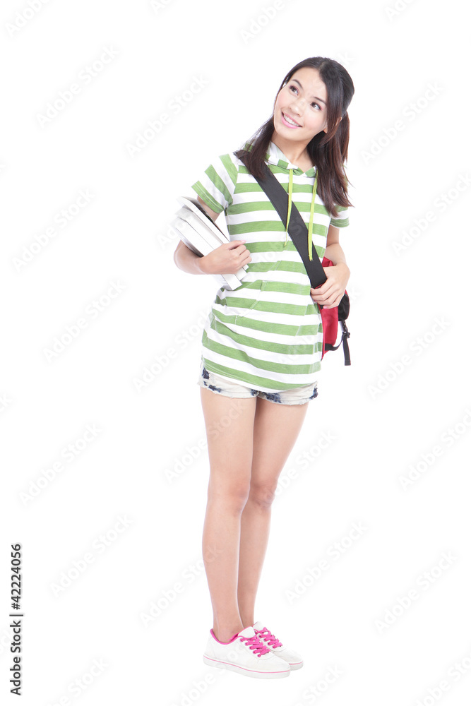 College Student girl looking to copy space College Student girl looking to copy space