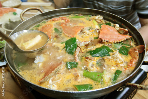 A pot of crab soup