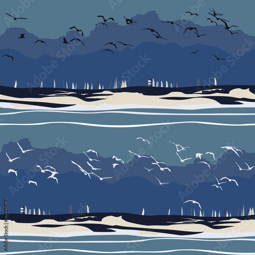 Sailboats In Rough Seas Seamless Pattern