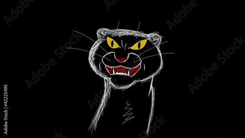 The drawing of a snarling panther