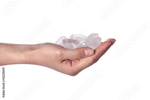 Woman hand holding ice cubes