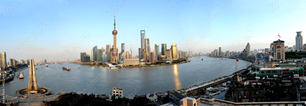 panorama of pudong seen from shanghai, China