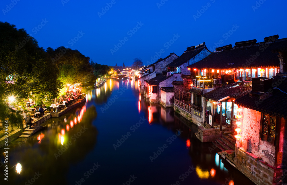 night scenes of Chinese water village