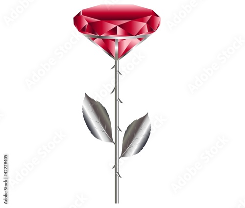 Illustration of the silver rose with a red diamond