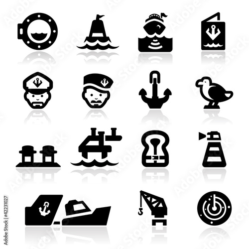 Nautical icons set Elegant series
