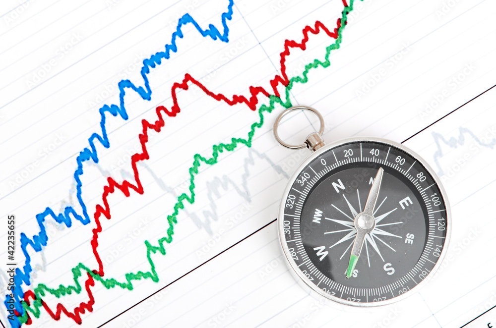 compass on the table and graph on a sheet of paper compass on the table and graph on a sheet of paper
