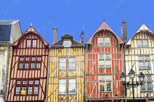 Troyes, colorful half-timbered houses photo