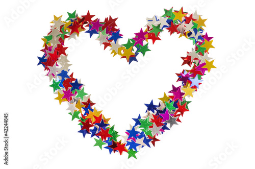 Big heart composed of many colored stars on white