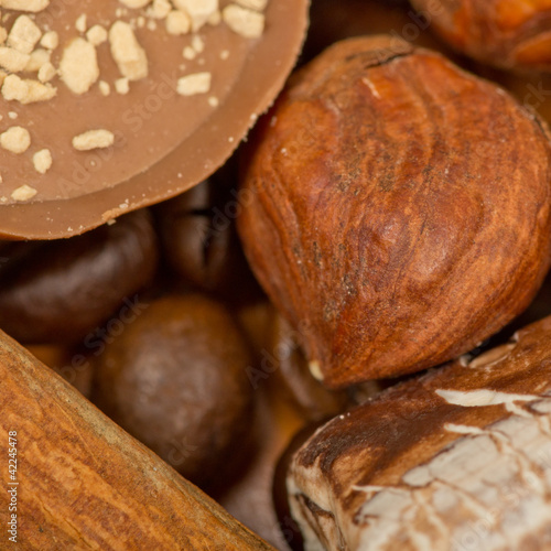 coffee beans, cinnamon and nuts