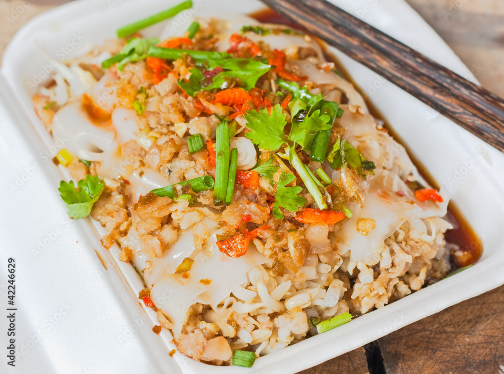 Chinese style roll noodle, pour with soy sauce Chinese style roll noodle, pour with soy sauce