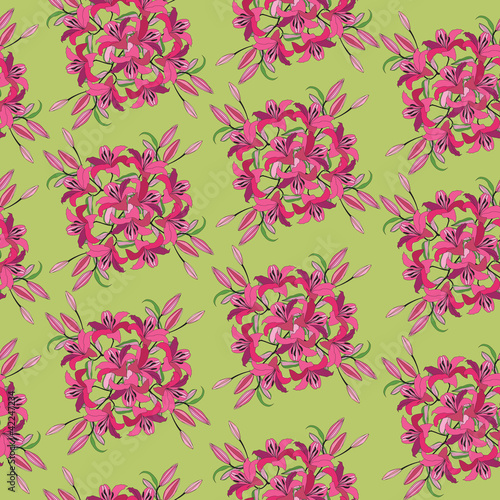 бесшовный фон из розовых и малиновых цветов лилии, Print