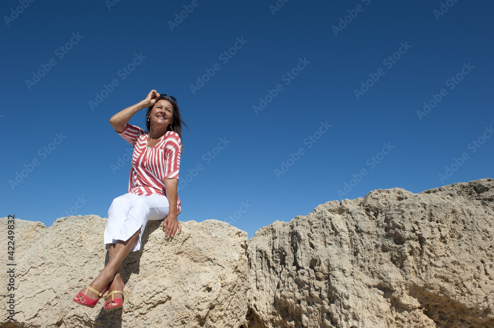 Happy relaxed and pretty mature woman outdoor Happy relaxed and pretty mature woman outdoor