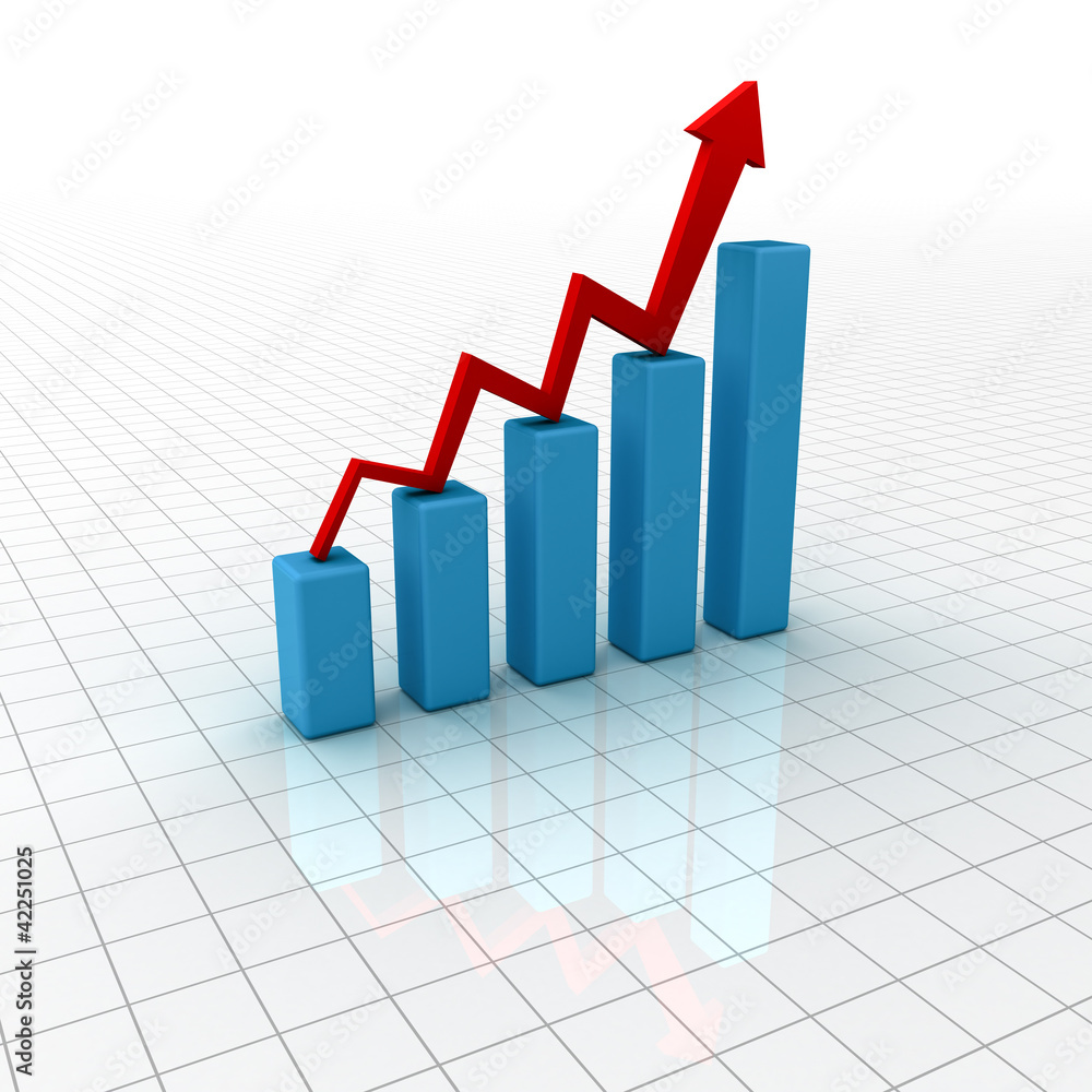 3d business graph with rising arrow 3d business graph with rising arrow