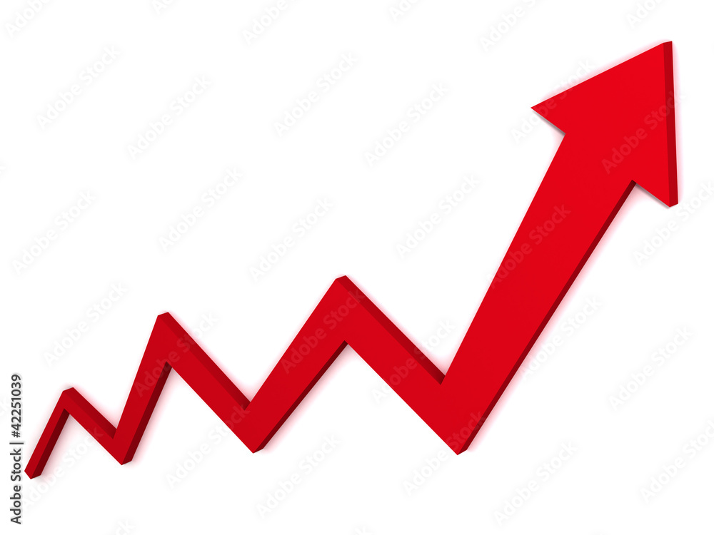 Red arrow graph isolated on white background Red arrow graph isolated on white background