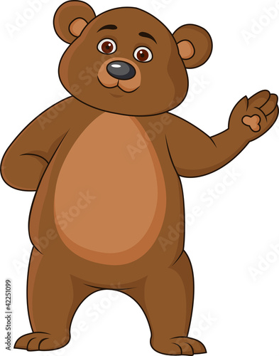Funny bear cartoon waving hand