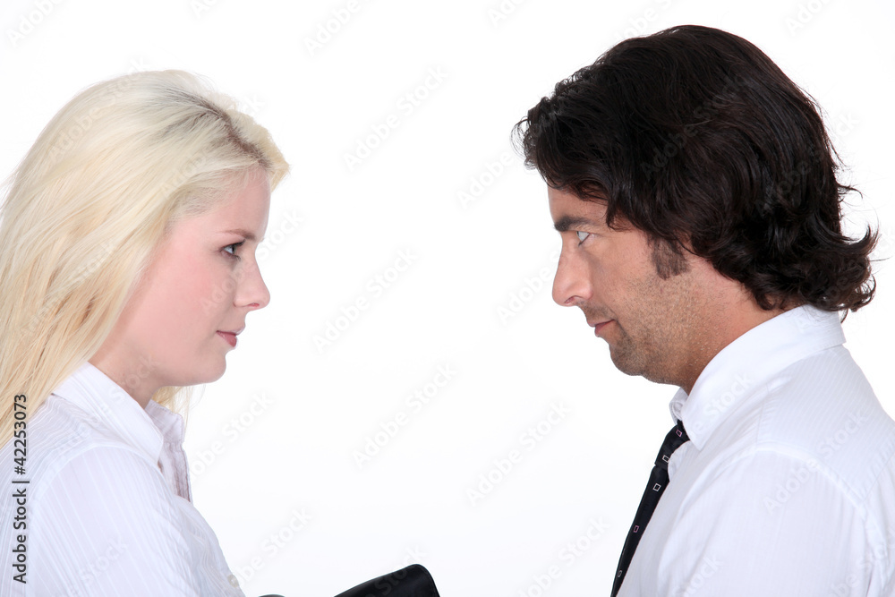 Man and woman competing for the same promotion Man and woman competing for the same promotion