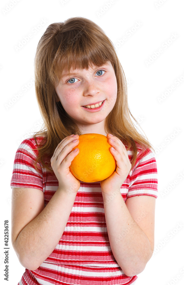Happy girl with orange Happy girl with orange