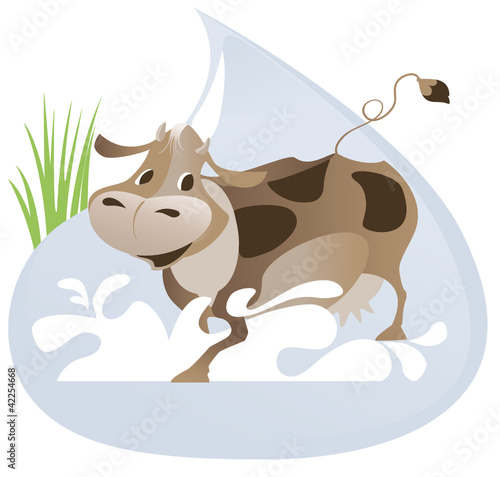A large drop of  milk and cow