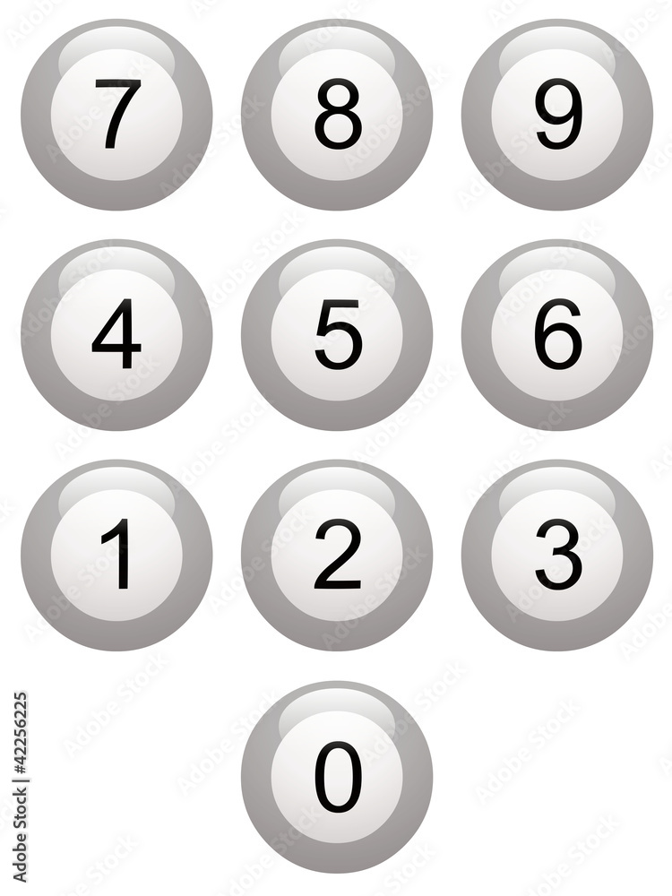 Boutons gris numérotés de 0 à 9 Boutons gris numérotés de 0 à 9