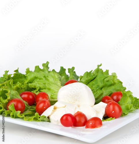 Mozzarella with tomatoes and salad