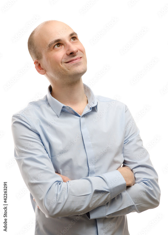 happy young business man looking up happy young business man looking up