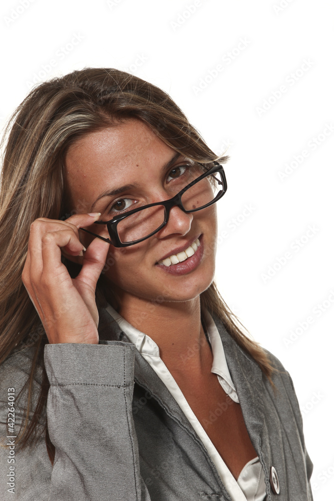 Portrait of young woman wearing glasses. Isolated on white Portrait of young woman wearing glasses. Isolated on white