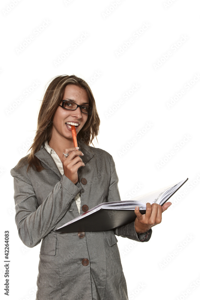 portrait of secretary on white background portrait of secretary on white background