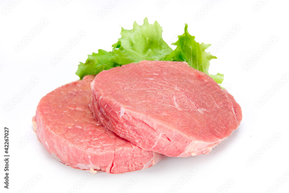 Raw beef steak over white