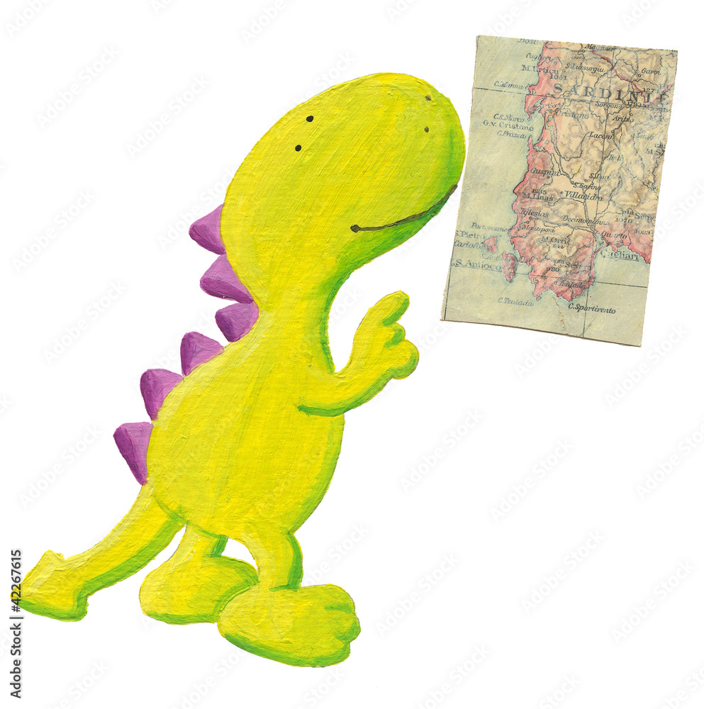 Obraz premium Cute dragon studying old geography map